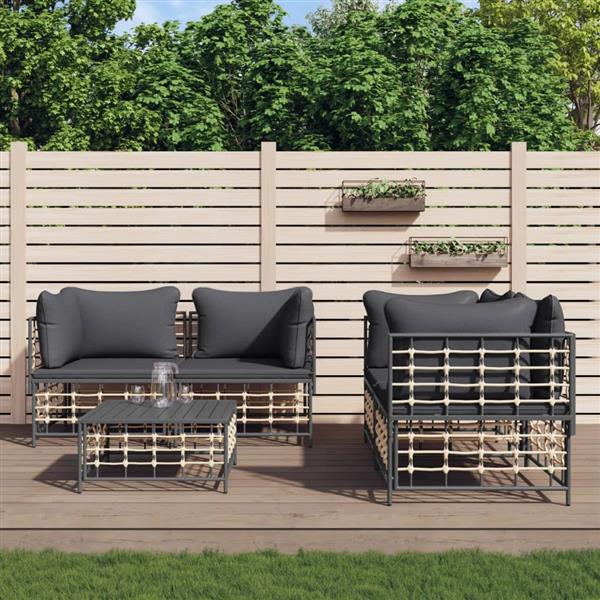 Grote foto vidaxl 5 delige loungeset met kussens poly rattan antracietkleurig tuin en terras tuinmeubelen