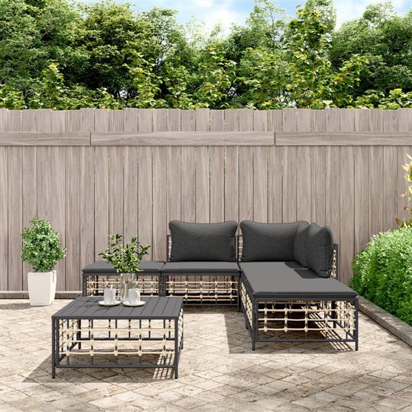 Grote foto vidaxl 6 delige loungeset met kussens poly rattan antracietkleurig tuin en terras tuinmeubelen