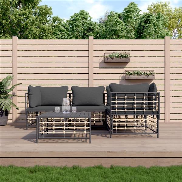 Grote foto vidaxl 5 delige loungeset met kussens poly rattan antracietkleurig tuin en terras tuinmeubelen