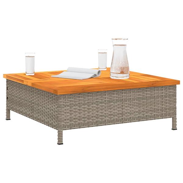 Grote foto vidaxl tuintafel 70x70x25 cm poly rattan en acaciahout grijs tuin en terras tuinmeubelen