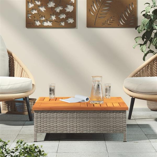 Grote foto vidaxl tuintafel 70x70x25 cm poly rattan en acaciahout grijs tuin en terras tuinmeubelen