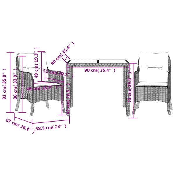 Grote foto vidaxl 3 delige tuinset met kussens poly rattan zwart tuin en terras tuinmeubelen