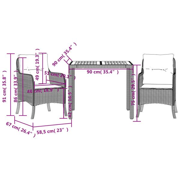 Grote foto vidaxl 3 delige tuinset met kussens poly rattan grijs tuin en terras tuinmeubelen