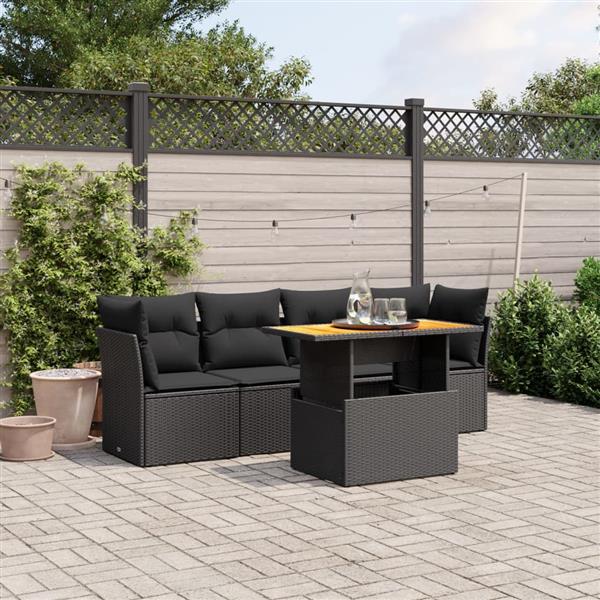 Grote foto vidaxl 5 delige loungeset met kussens poly rattan zwart tuin en terras tuinmeubelen