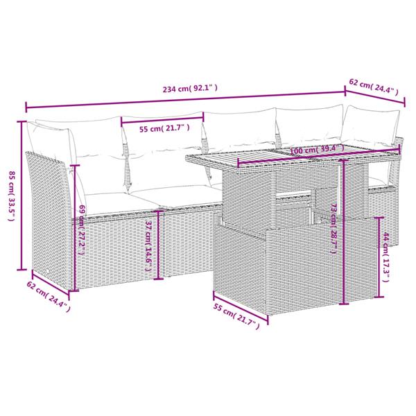 Grote foto vidaxl 5 delige loungeset met kussens poly rattan zwart tuin en terras tuinmeubelen