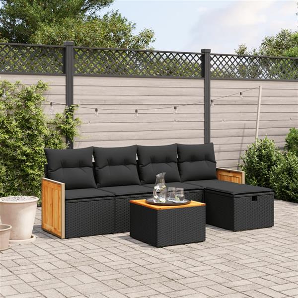 Grote foto vidaxl 6 delige loungeset met kussens poly rattan zwart tuin en terras tuinmeubelen