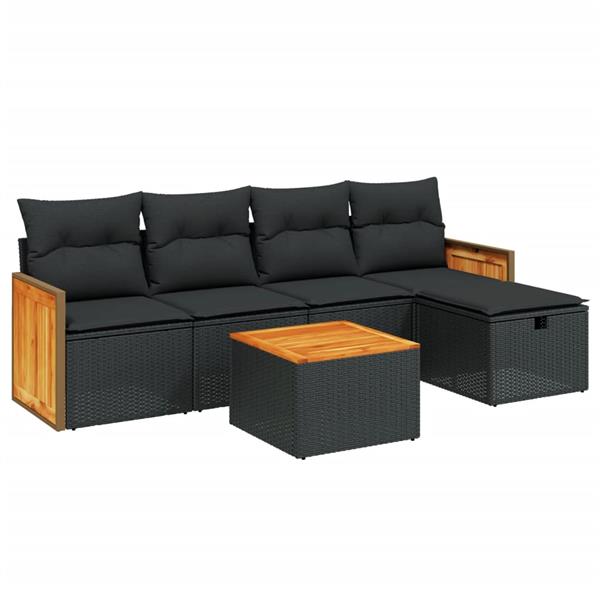 Grote foto vidaxl 6 delige loungeset met kussens poly rattan zwart tuin en terras tuinmeubelen