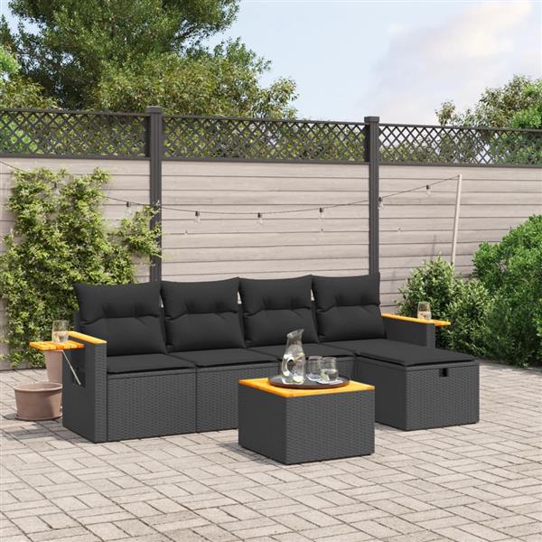 Grote foto vidaxl 6 delige loungeset met kussens poly rattan zwart tuin en terras tuinmeubelen