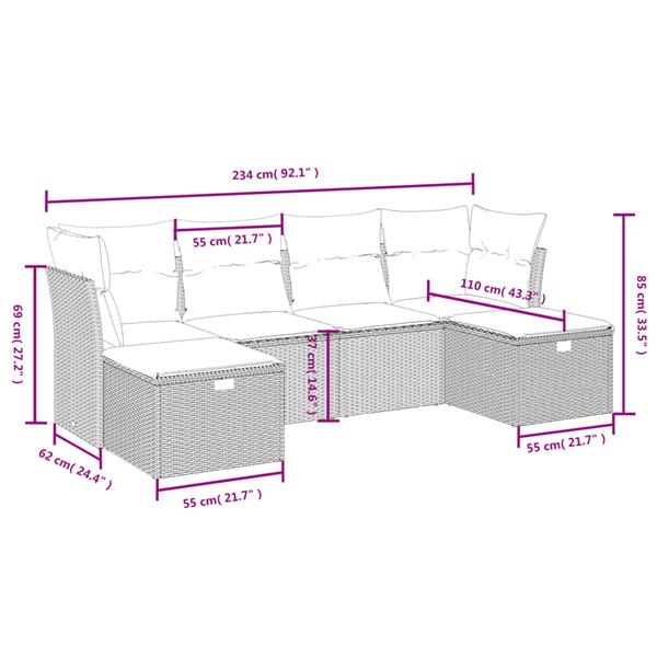 Grote foto vidaxl 6 delige loungeset met kussens poly rattan zwart tuin en terras tuinmeubelen