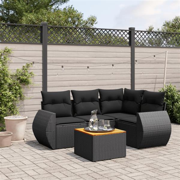 Grote foto vidaxl 5 delige loungeset met kussens poly rattan zwart tuin en terras tuinmeubelen