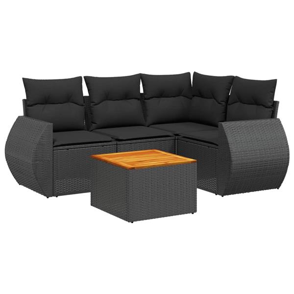 Grote foto vidaxl 5 delige loungeset met kussens poly rattan zwart tuin en terras tuinmeubelen