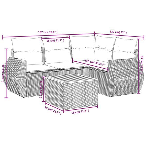 Grote foto vidaxl 5 delige loungeset met kussens poly rattan zwart tuin en terras tuinmeubelen