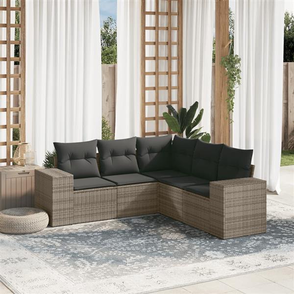 Grote foto vidaxl 5 delige loungeset met kussens poly rattan grijs tuin en terras tuinmeubelen