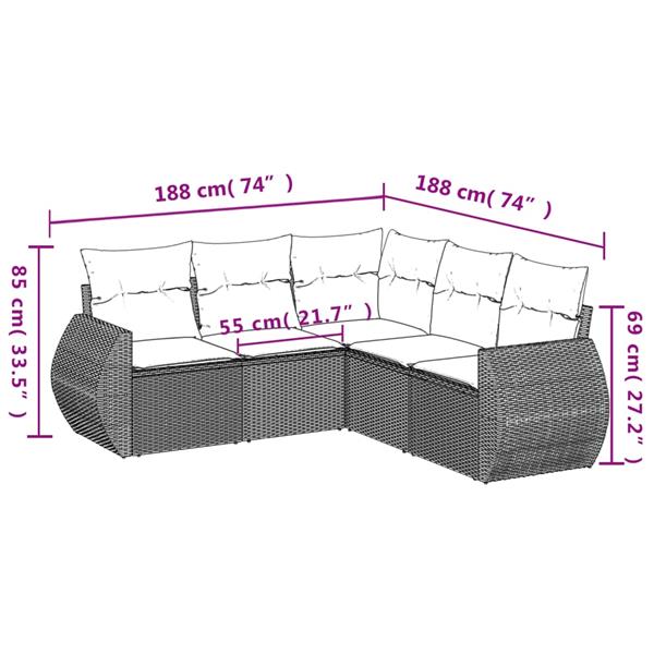 Grote foto vidaxl 5 delige loungeset met kussens poly rattan beige tuin en terras tuinmeubelen