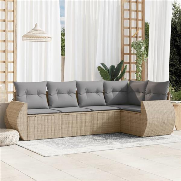 Grote foto vidaxl 5 delige loungeset met kussens poly rattan beige tuin en terras tuinmeubelen