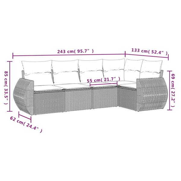 Grote foto vidaxl 5 delige loungeset met kussens poly rattan beige tuin en terras tuinmeubelen