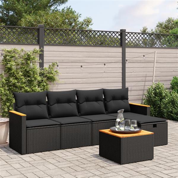 Grote foto vidaxl 6 delige loungeset met kussens poly rattan zwart tuin en terras tuinmeubelen