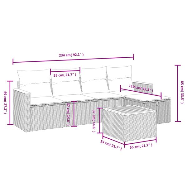 Grote foto vidaxl 6 delige loungeset met kussens poly rattan zwart tuin en terras tuinmeubelen