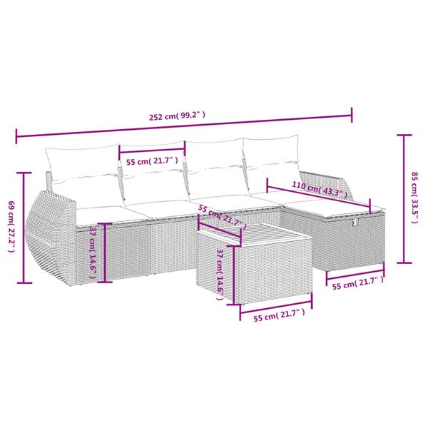 Grote foto vidaxl 6 delige loungeset met kussens poly rattan zwart tuin en terras tuinmeubelen