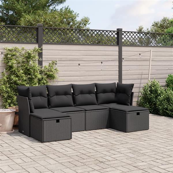 Grote foto vidaxl 6 delige loungeset met kussens poly rattan zwart tuin en terras tuinmeubelen