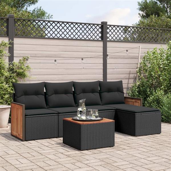 Grote foto vidaxl 6 delige loungeset met kussens poly rattan zwart tuin en terras tuinmeubelen