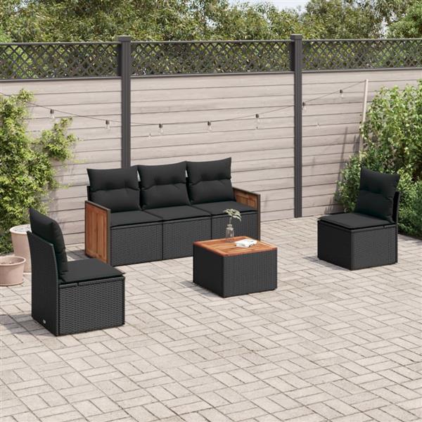 Grote foto vidaxl 6 delige loungeset met kussens poly rattan zwart tuin en terras tuinmeubelen