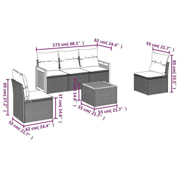 Grote foto vidaxl 6 delige loungeset met kussens poly rattan zwart tuin en terras tuinmeubelen