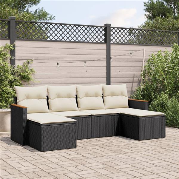 Grote foto vidaxl 6 delige loungeset met kussens poly rattan zwart tuin en terras tuinmeubelen