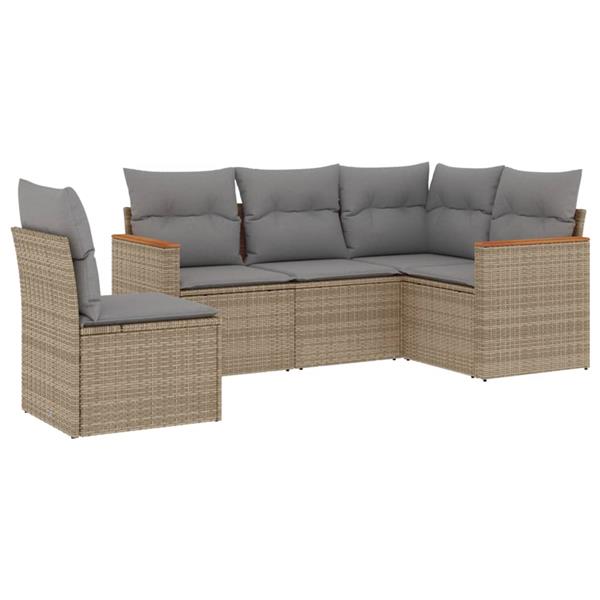 Grote foto vidaxl 5 delige loungeset met kussens poly rattan gemengd beige tuin en terras tuinmeubelen