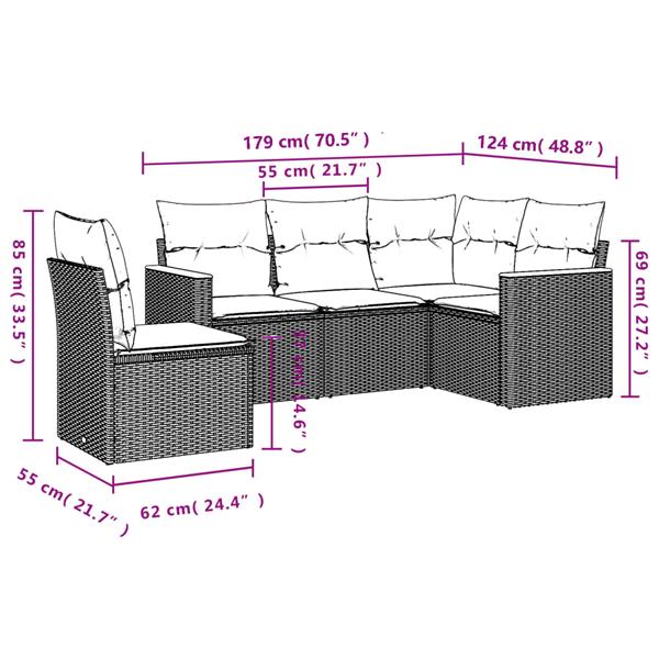 Grote foto vidaxl 5 delige loungeset met kussens poly rattan gemengd beige tuin en terras tuinmeubelen