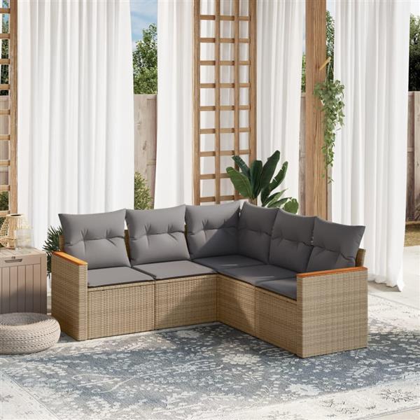 Grote foto vidaxl 5 delige loungeset met kussens poly rattan gemengd beige tuin en terras tuinmeubelen