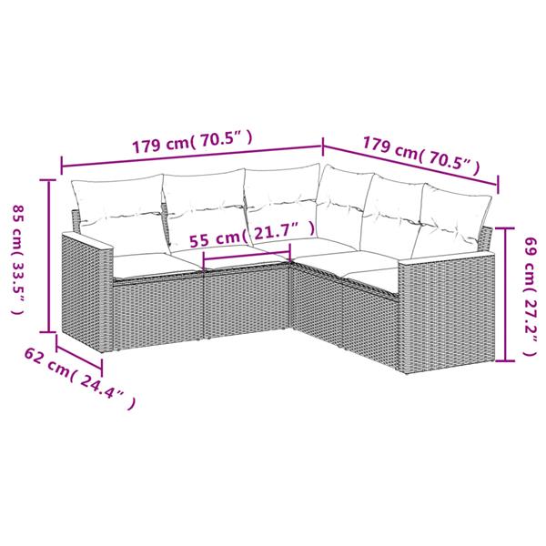 Grote foto vidaxl 5 delige loungeset met kussens poly rattan gemengd beige tuin en terras tuinmeubelen