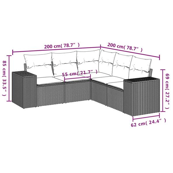 Grote foto vidaxl 5 delige loungeset met kussens poly rattan zwart tuin en terras tuinmeubelen