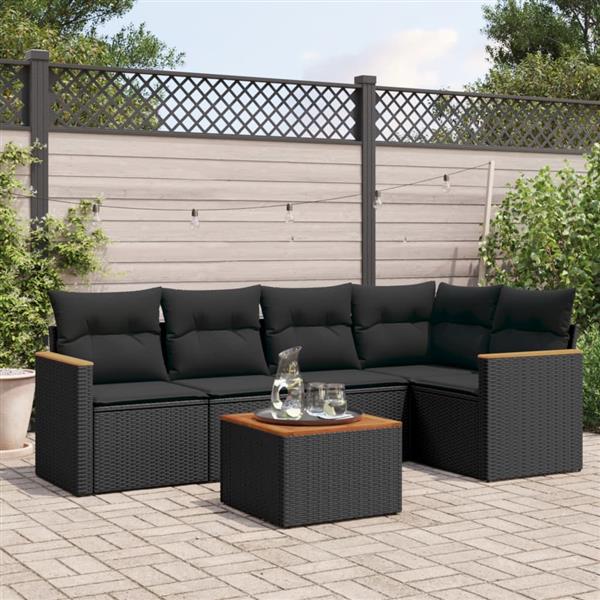 Grote foto vidaxl 6 delige loungeset met kussens poly rattan zwart tuin en terras tuinmeubelen