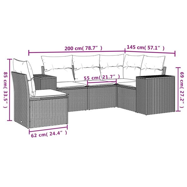 Grote foto vidaxl 5 delige loungeset met kussens poly rattan grijs tuin en terras tuinmeubelen