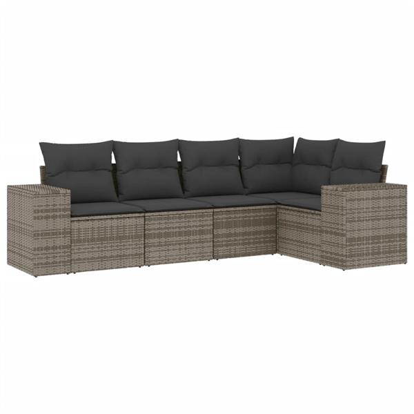 Grote foto vidaxl 5 delige loungeset met kussens poly rattan grijs tuin en terras tuinmeubelen