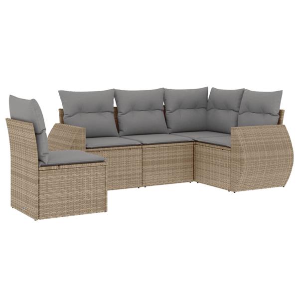 Grote foto vidaxl 5 delige loungeset met kussens poly rattan beige tuin en terras tuinmeubelen