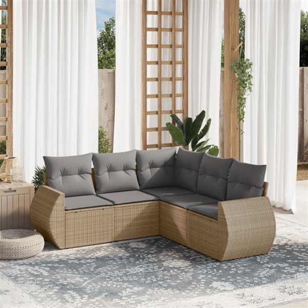 Grote foto vidaxl 5 delige loungeset met kussens poly rattan beige tuin en terras tuinmeubelen