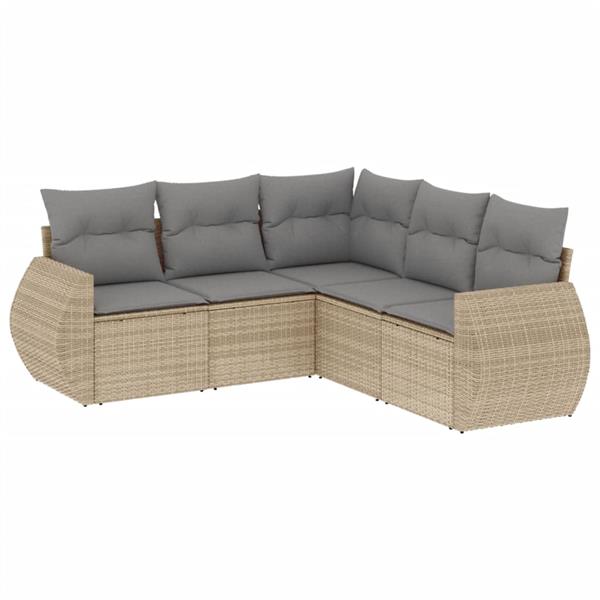 Grote foto vidaxl 5 delige loungeset met kussens poly rattan beige tuin en terras tuinmeubelen