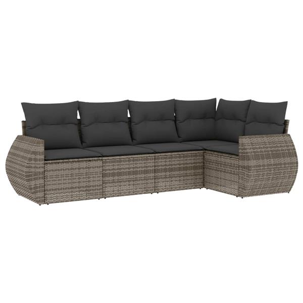 Grote foto vidaxl 5 delige loungeset met kussens poly rattan grijs tuin en terras tuinmeubelen