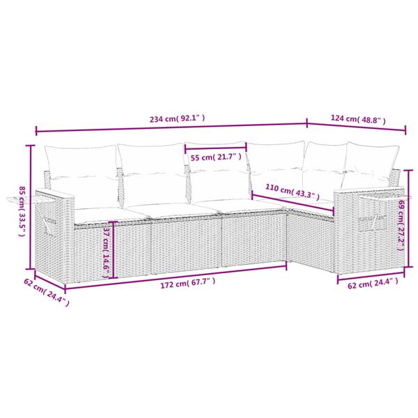 Grote foto vidaxl 5 delige loungeset met kussens poly rattan grijs tuin en terras tuinmeubelen