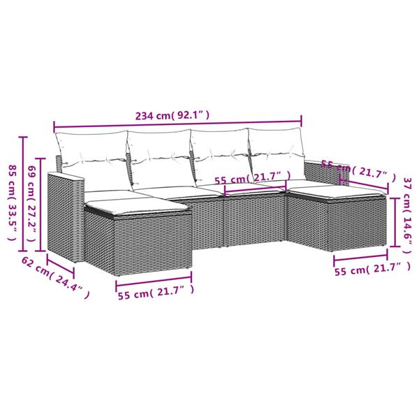 Grote foto vidaxl 6 delige loungeset met kussens poly rattan zwart tuin en terras tuinmeubelen