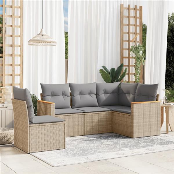 Grote foto vidaxl 5 delige loungeset met kussens poly rattan gemengd beige tuin en terras tuinmeubelen