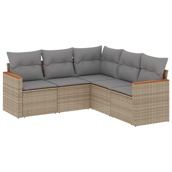 Grote foto vidaxl 5 delige loungeset met kussens poly rattan gemengd beige tuin en terras tuinmeubelen