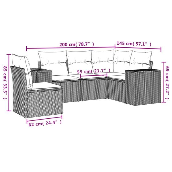 Grote foto vidaxl 5 delige loungeset met kussens poly rattan zwart tuin en terras tuinmeubelen