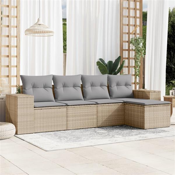 Grote foto vidaxl 5 delige loungeset met kussens poly rattan beige tuin en terras tuinmeubelen