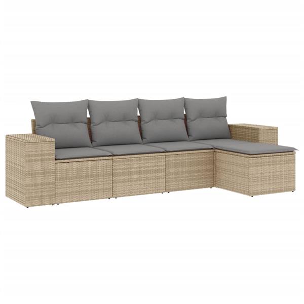 Grote foto vidaxl 5 delige loungeset met kussens poly rattan beige tuin en terras tuinmeubelen