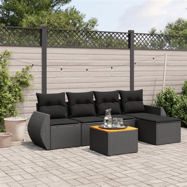 Grote foto vidaxl 6 delige loungeset met kussens poly rattan zwart tuin en terras tuinmeubelen