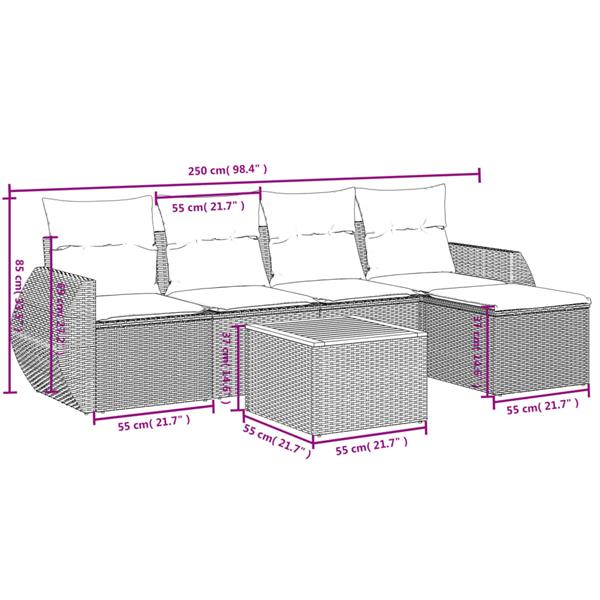 Grote foto vidaxl 6 delige loungeset met kussens poly rattan zwart tuin en terras tuinmeubelen