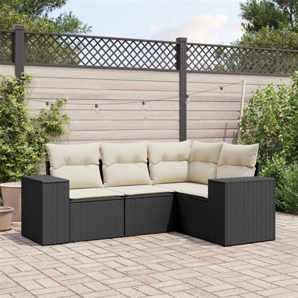 Grote foto vidaxl 4 delige loungeset met kussens poly rattan zwart tuin en terras tuinmeubelen